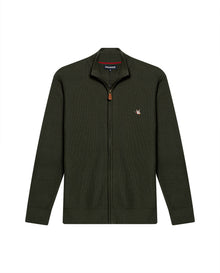 Mens Jacket Knit Piqué Regular Fit Mandarin Collar Cotton Heathered Transseasonal Cardigan Metal Zipper Leather Pull - Green 63_691H001_VER185322_3