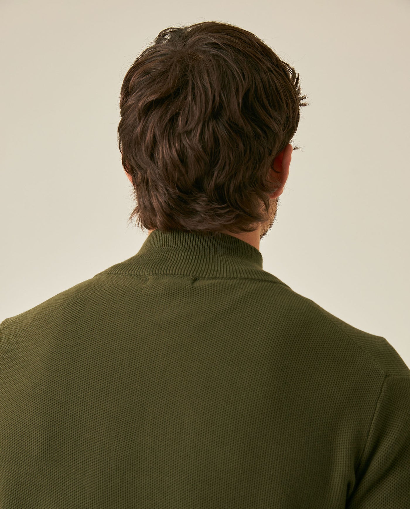Mens Jacket Knit Piqué Regular Fit Mandarin Collar Cotton Heathered Transseasonal Cardigan Metal Zipper Leather Pull - Green 63_691H001_VER185322_7