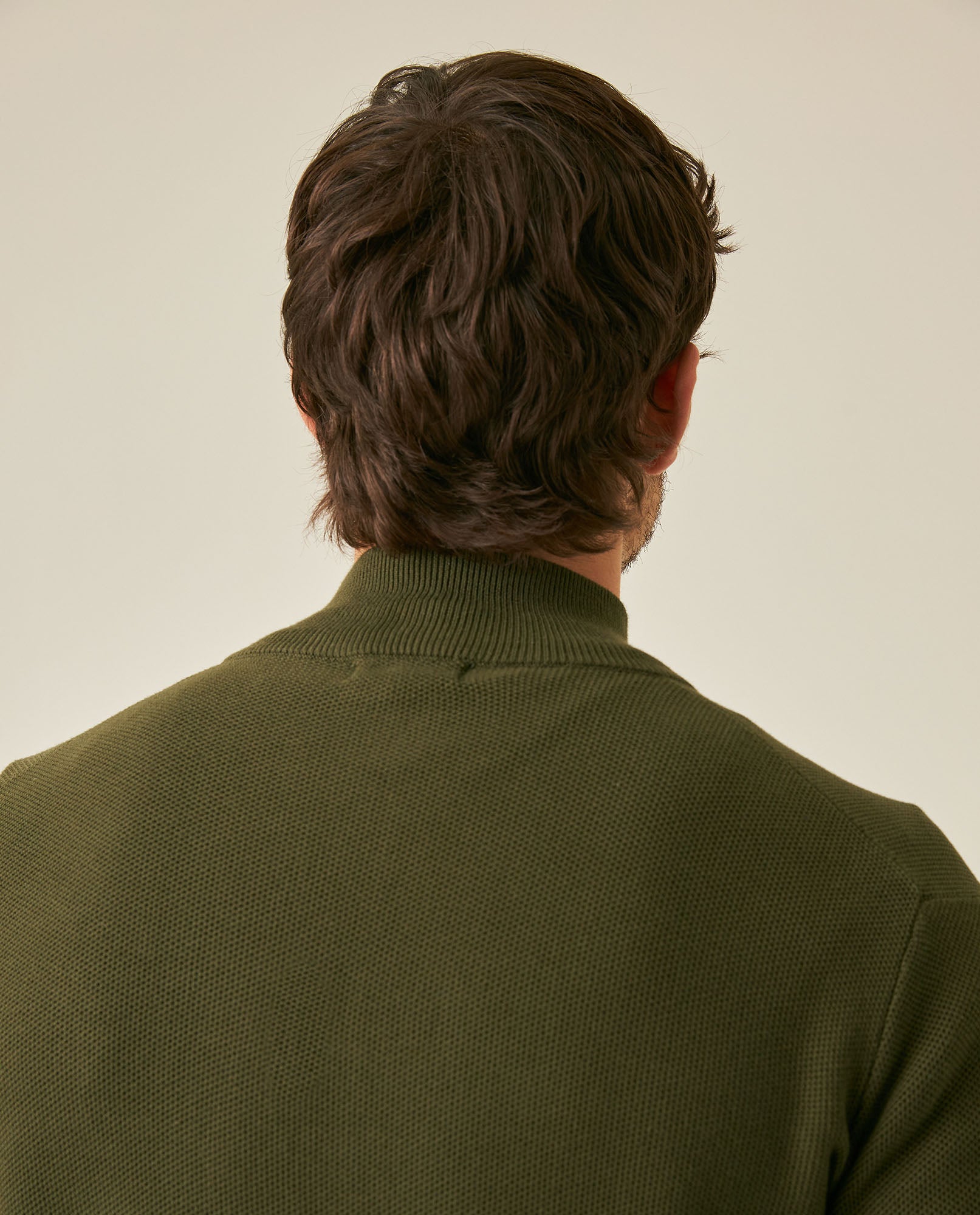 Mens Jacket Knit Piqué Regular Fit Mandarin Collar Cotton Heathered Transseasonal Cardigan Metal Zipper Leather Pull - Green 63_691H001_VER185322_7