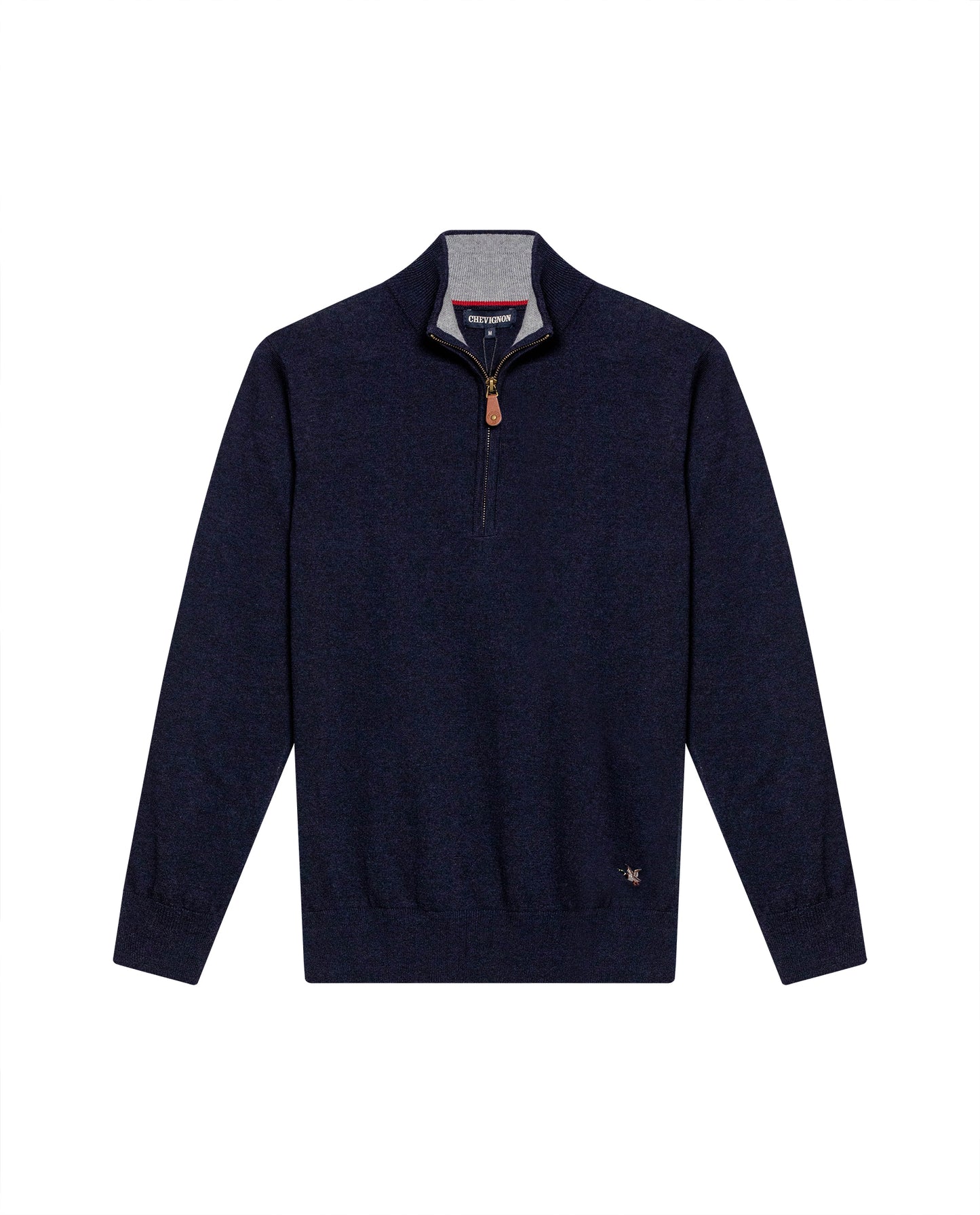 Mens Sweater Knit Mandarin Collar Half Zip Cotton Full Fashion Technique Heather Fiber Light Gauge Contrast Interior - Blue 63_691H002_AZU194030_3
