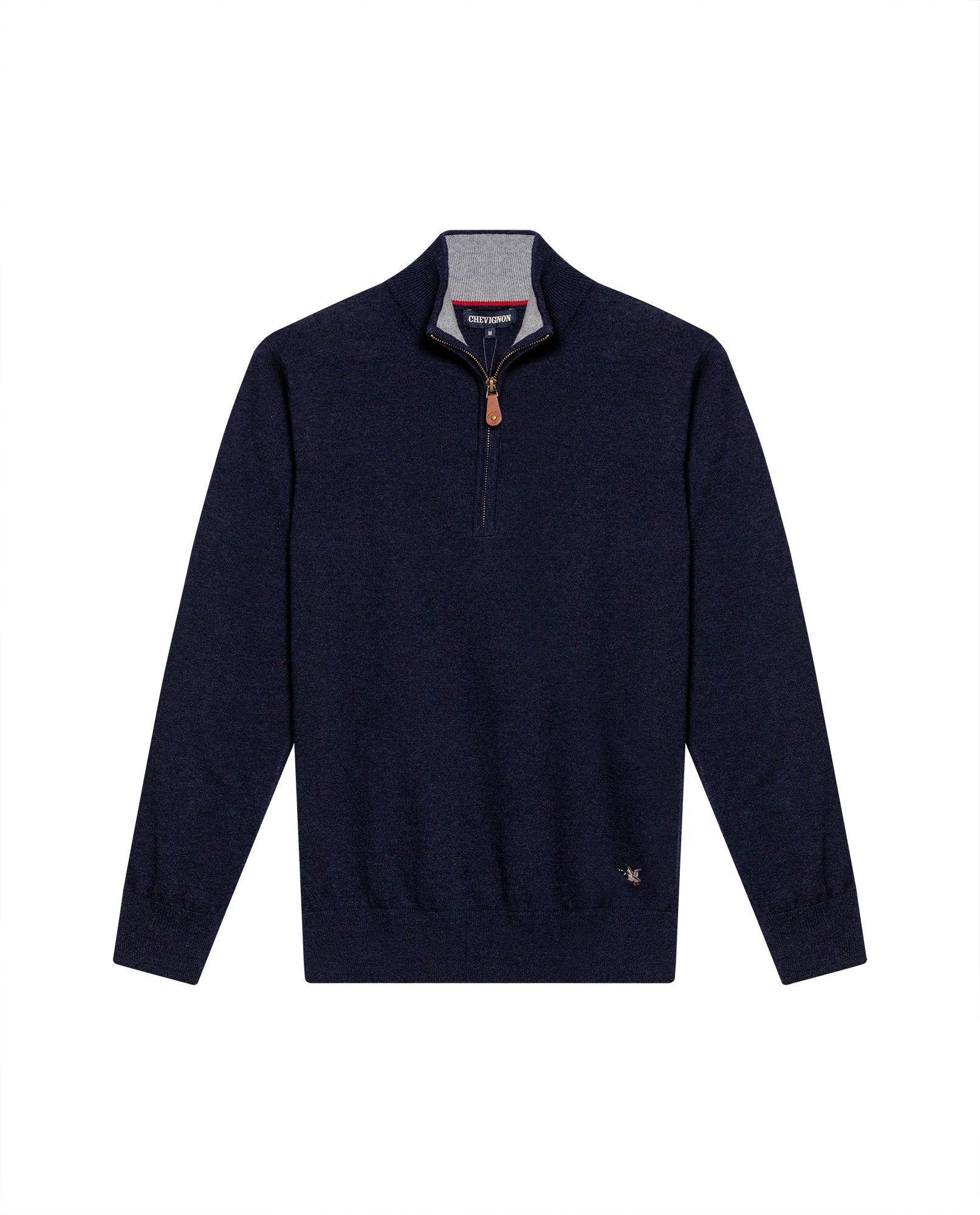Mens Sweater Knit Mandarin Collar Half Zip Cotton Full Fashion Technique Heather Fiber Light Gauge Contrast Interior - Blue 63_691H002_AZU194030_3