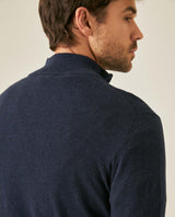 Mens Sweater Knit Mandarin Collar Half Zip Cotton Full Fashion Technique Heather Fiber Light Gauge Contrast Interior - Blue 63_691H002_AZU194030_7