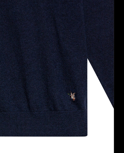 Mens Sweater Knit Mandarin Collar Half Zip Cotton Full Fashion Technique Heather Fiber Light Gauge Contrast Interior - Blue 63_691H002_AZU194030_8