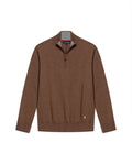 Mens Sweater Knit Mandarin Collar Half Zip Cotton Full Fashion Technique Heather Fiber Light Gauge Contrast Interior - Khaki 63_691H002_CAQ150309_3
