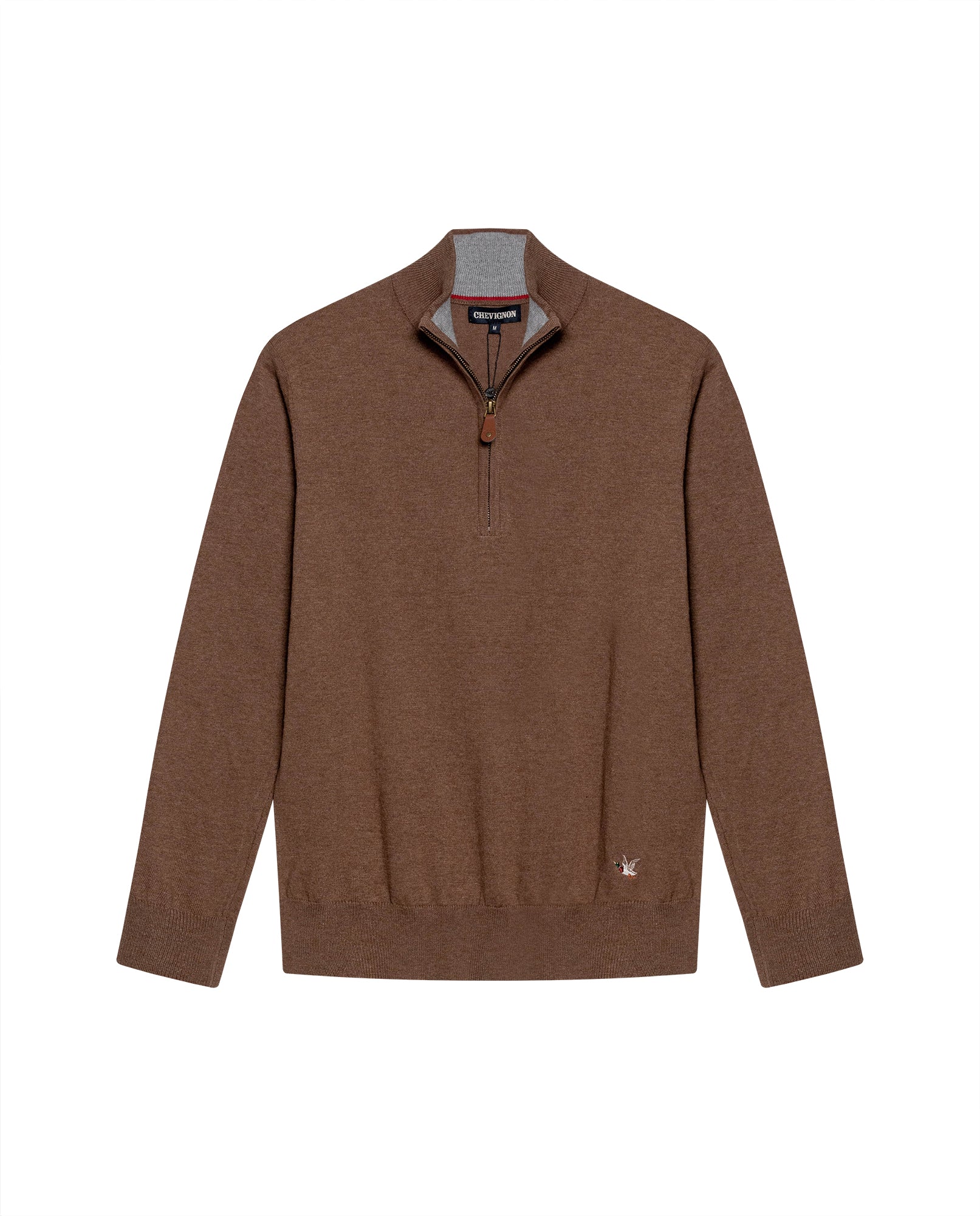 Mens Sweater Knit Mandarin Collar Half Zip Cotton Full Fashion Technique Heather Fiber Light Gauge Contrast Interior - Khaki 63_691H002_CAQ150309_3