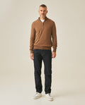 Mens Sweater Knit Mandarin Collar Half Zip Cotton Full Fashion Technique Heather Fiber Light Gauge Contrast Interior - Khaki 63_691H002_CAQ150309_4