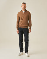 Mens Sweater Knit Mandarin Collar Half Zip Cotton Full Fashion Technique Heather Fiber Light Gauge Contrast Interior - Khaki 63_691H002_CAQ150309_4