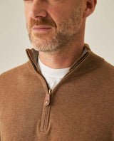 Mens Sweater Knit Mandarin Collar Half Zip Cotton Full Fashion Technique Heather Fiber Light Gauge Contrast Interior - Khaki 63_691H002_CAQ150309_5