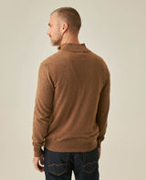 Mens Sweater Knit Mandarin Collar Half Zip Cotton Full Fashion Technique Heather Fiber Light Gauge Contrast Interior - Khaki 63_691H002_CAQ150309_6