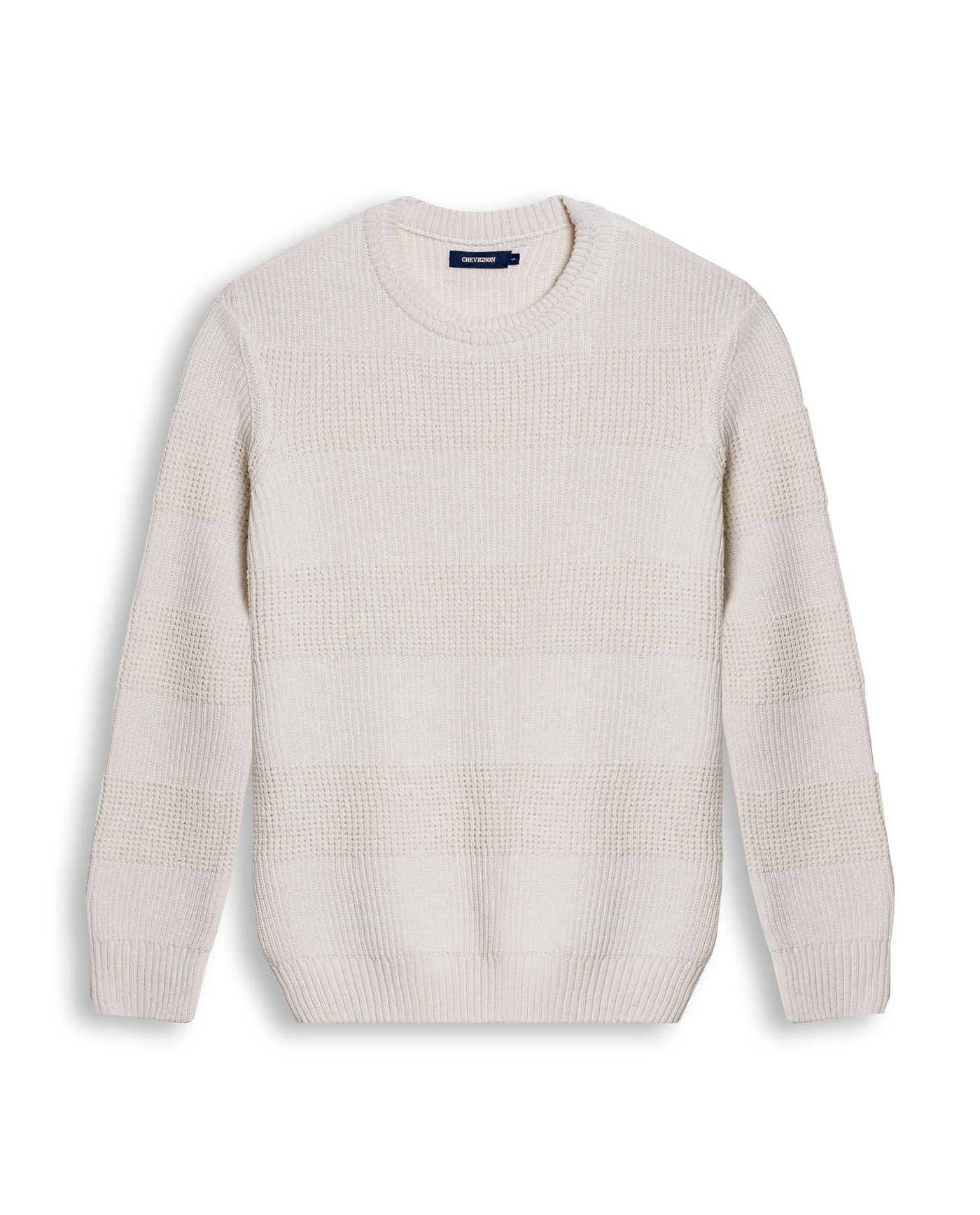 Mens Sweater Knit Crewneck Cotton Acrylic Recycled Cotton Contrast Color Blocks Mixed Textures Medium Gauge - Raw 63_691H004_CRU110103_3