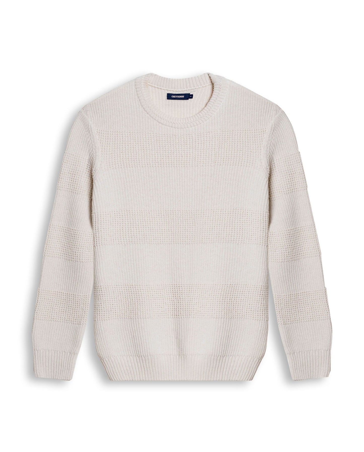 Mens Sweater Knit Crewneck Cotton Acrylic Recycled Cotton Contrast Color Blocks Mixed Textures Medium Gauge - Raw 63_691H004_CRU110103_3