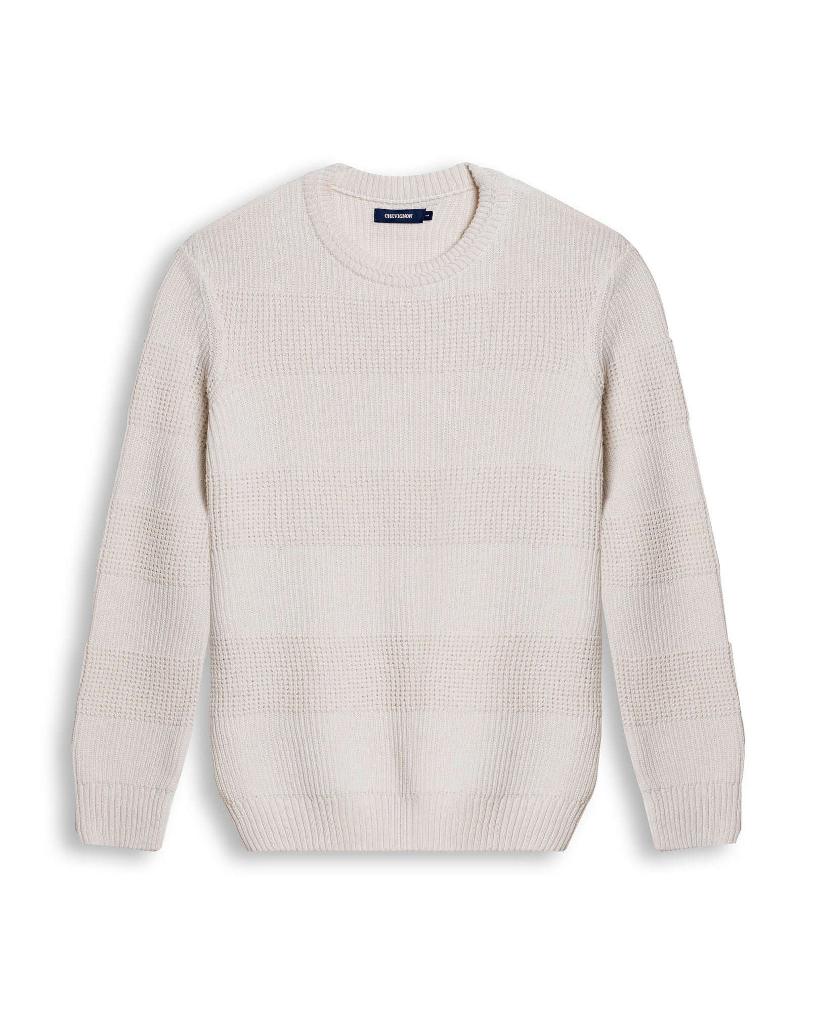 Mens Sweater Knit Crewneck Cotton Acrylic Recycled Cotton Contrast Color Blocks Mixed Textures Medium Gauge - Raw 63_691H004_CRU110103_3