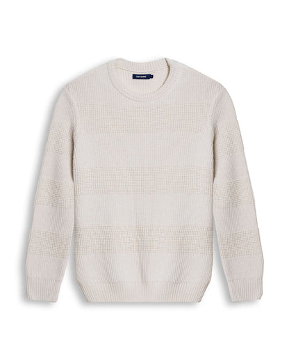 Mens Sweater Knit Crewneck Cotton Acrylic Recycled Cotton Contrast Color Blocks Mixed Textures Medium Gauge - Raw 63_691H004_CRU110103_3