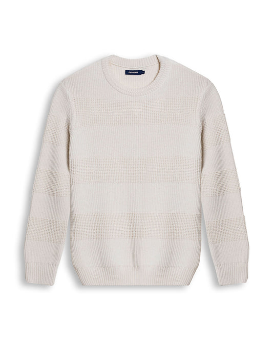 Mens Sweater Knit Crewneck Cotton Acrylic Recycled Cotton Contrast Color Blocks Mixed Textures Medium Gauge - Raw 63_691H004_CRU110103_3