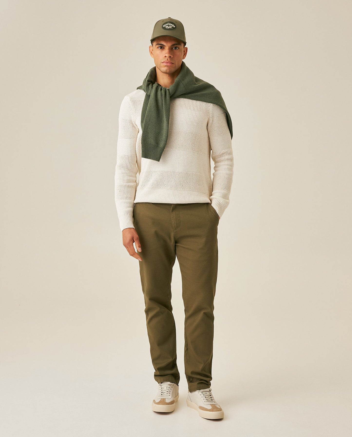 Mens Sweater Knit Crewneck Cotton Acrylic Recycled Cotton Contrast Color Blocks Mixed Textures Medium Gauge - Raw 63_691H004_CRU110103_4