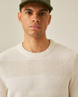 Mens Sweater Knit Crewneck Cotton Acrylic Recycled Cotton Contrast Color Blocks Mixed Textures Medium Gauge - Raw 63_691H004_CRU110103_5