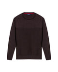 Mens Sweater Knit Crewneck Cotton Pure Subtle Texture Contrasts Jersey Top Links Bottom Horizontal Channels Leather Label - Brown 63_691H005_CAF191325_3