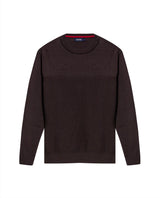 Mens Sweater Knit Crewneck Cotton Pure Subtle Texture Contrasts Jersey Top Links Bottom Horizontal Channels Leather Label - Brown 63_691H005_CAF191325_3