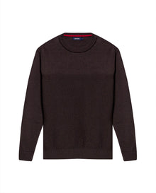 Mens Sweater Knit Crewneck Cotton Pure Subtle Texture Contrasts Jersey Top Links Bottom Horizontal Channels Leather Label - Brown 63_691H005_CAF191325_3