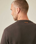 Mens Sweater Knit Crewneck Cotton Pure Subtle Texture Contrasts Jersey Top Links Bottom Horizontal Channels Leather Label - Brown 63_691H005_CAF191325_7