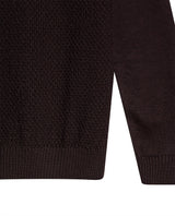 Mens Sweater Knit Crewneck Cotton Pure Subtle Texture Contrasts Jersey Top Links Bottom Horizontal Channels Leather Label - Brown 63_691H005_CAF191325_8