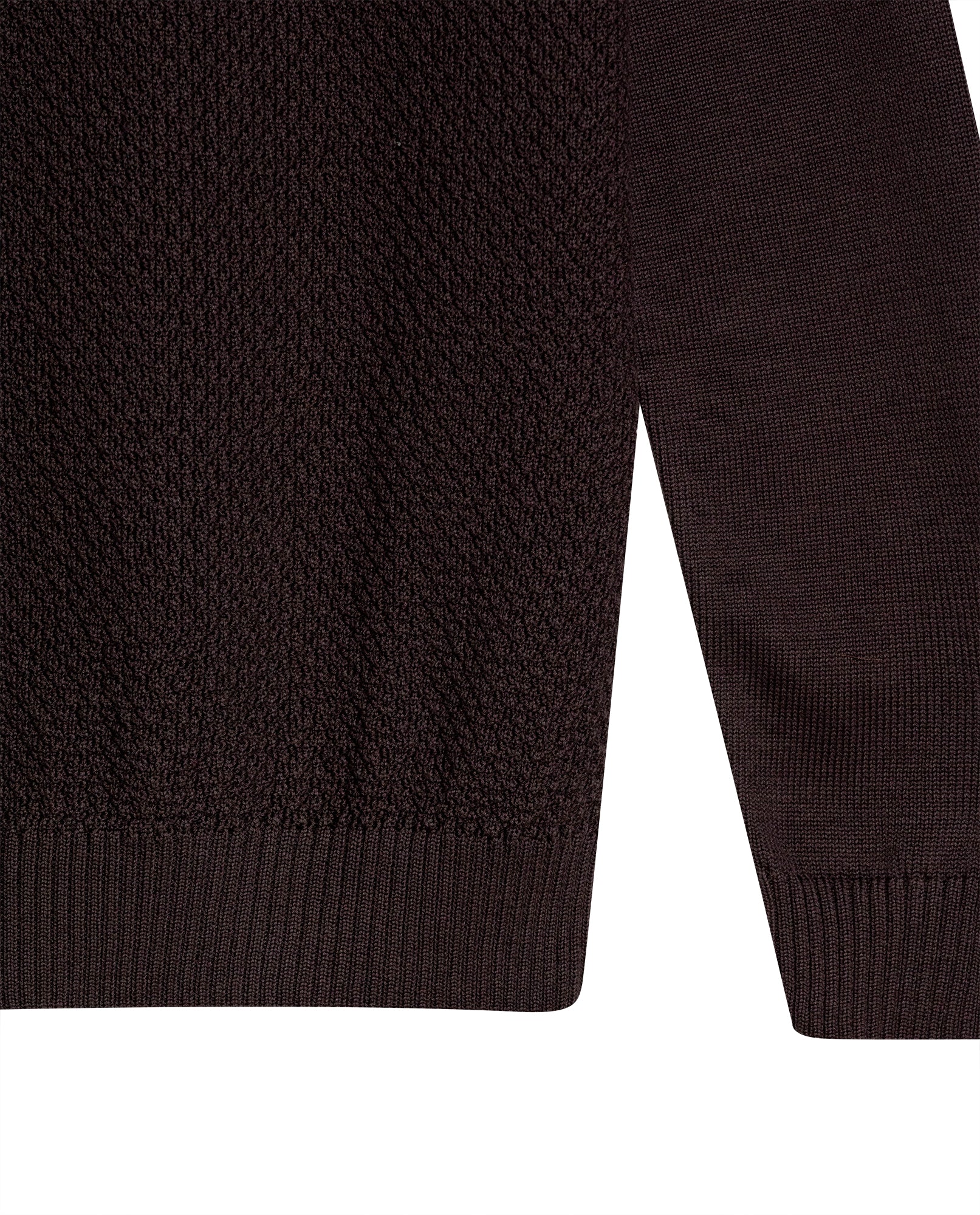 Mens Sweater Knit Crewneck Cotton Pure Subtle Texture Contrasts Jersey Top Links Bottom Horizontal Channels Leather Label - Brown 63_691H005_CAF191325_8