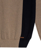 Mens Sweater Knit Crewneck Cotton Pure Ribbed Mini-Channel Irregular Contrast Color Blocks Medium Gauge - Khaki 63_691H006_CAQ150309_8