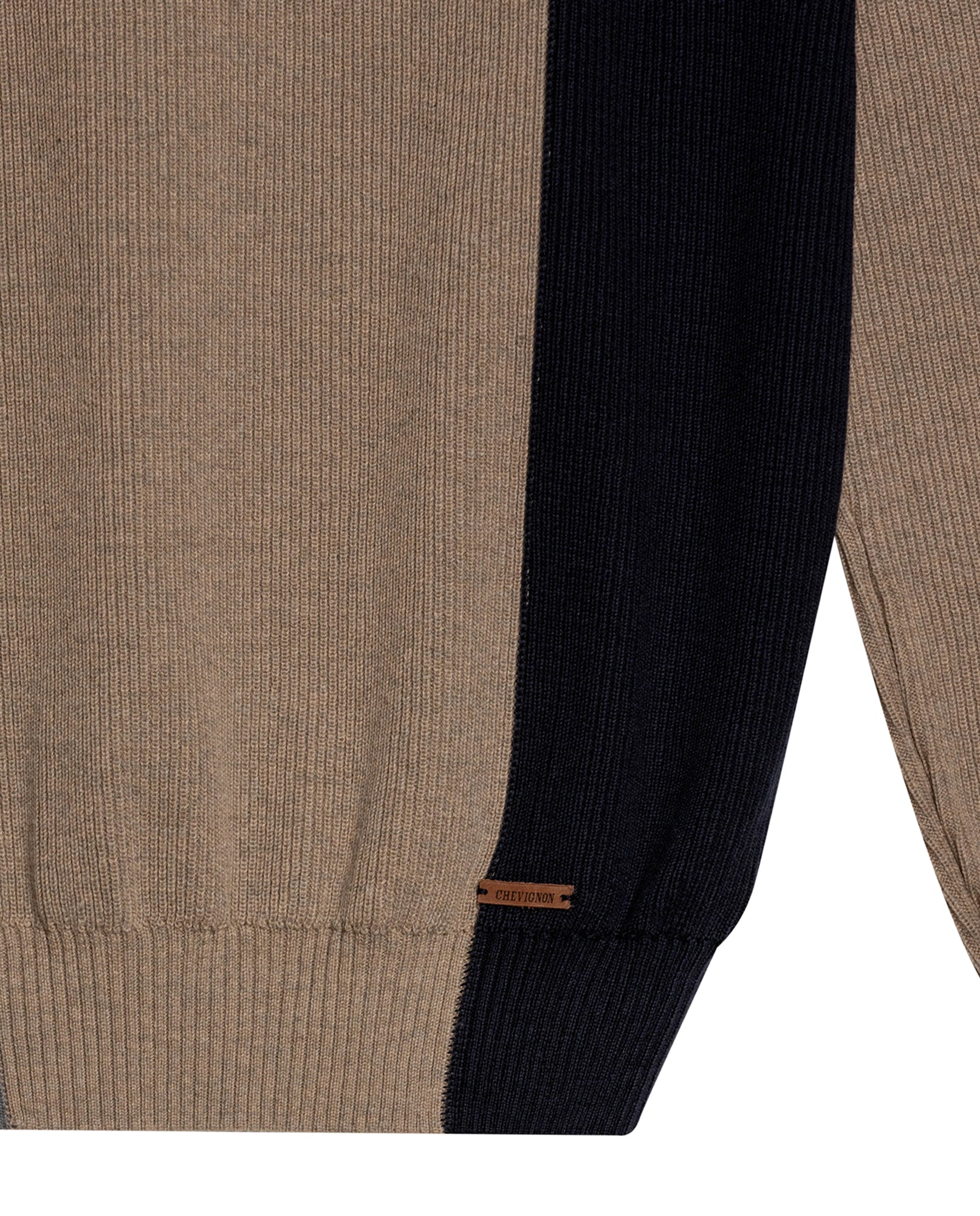 Mens Sweater Knit Crewneck Cotton Pure Ribbed Mini-Channel Irregular Contrast Color Blocks Medium Gauge - Khaki 63_691H006_CAQ150309_8