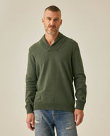Mens Sweater Knit Shawl Collar Crossover Cotton Acrylic Recycled Cotton Textured Ribbed Heathered Light Gauge - Green 63_691H007_VER190622_0