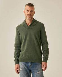 Mens Sweater Knit Shawl Collar Crossover Cotton Acrylic Recycled Cotton Textured Ribbed Heathered Light Gauge - Green 63_691H007_VER190622_0