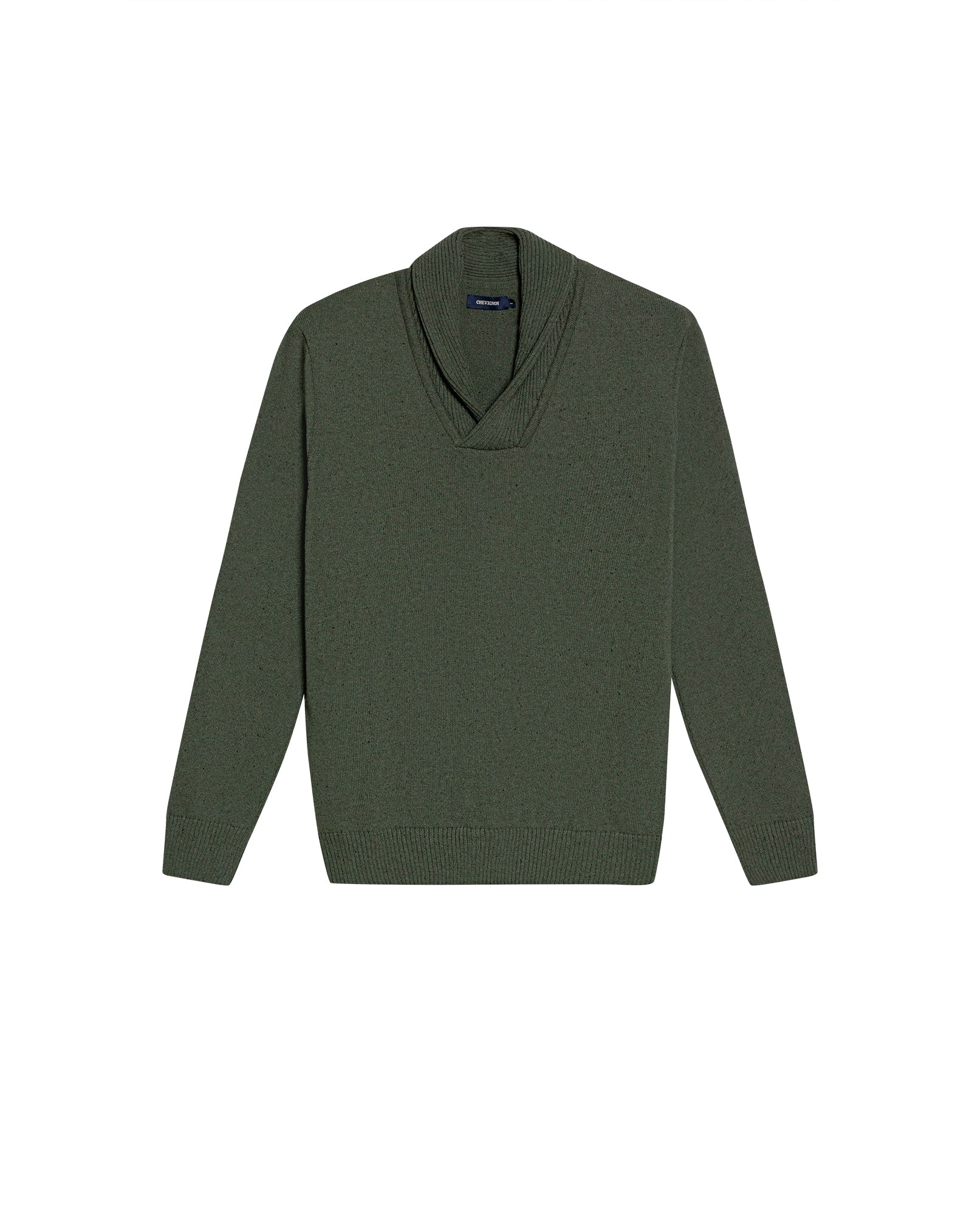 Mens Sweater Knit Shawl Collar Crossover Cotton Acrylic Recycled Cotton Textured Ribbed Heathered Light Gauge - Green 63_691H007_VER190622_3