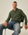 Mens Sweater Knit Shawl Collar Crossover Cotton Acrylic Recycled Cotton Textured Ribbed Heathered Light Gauge - Green 63_691H007_VER190622_4