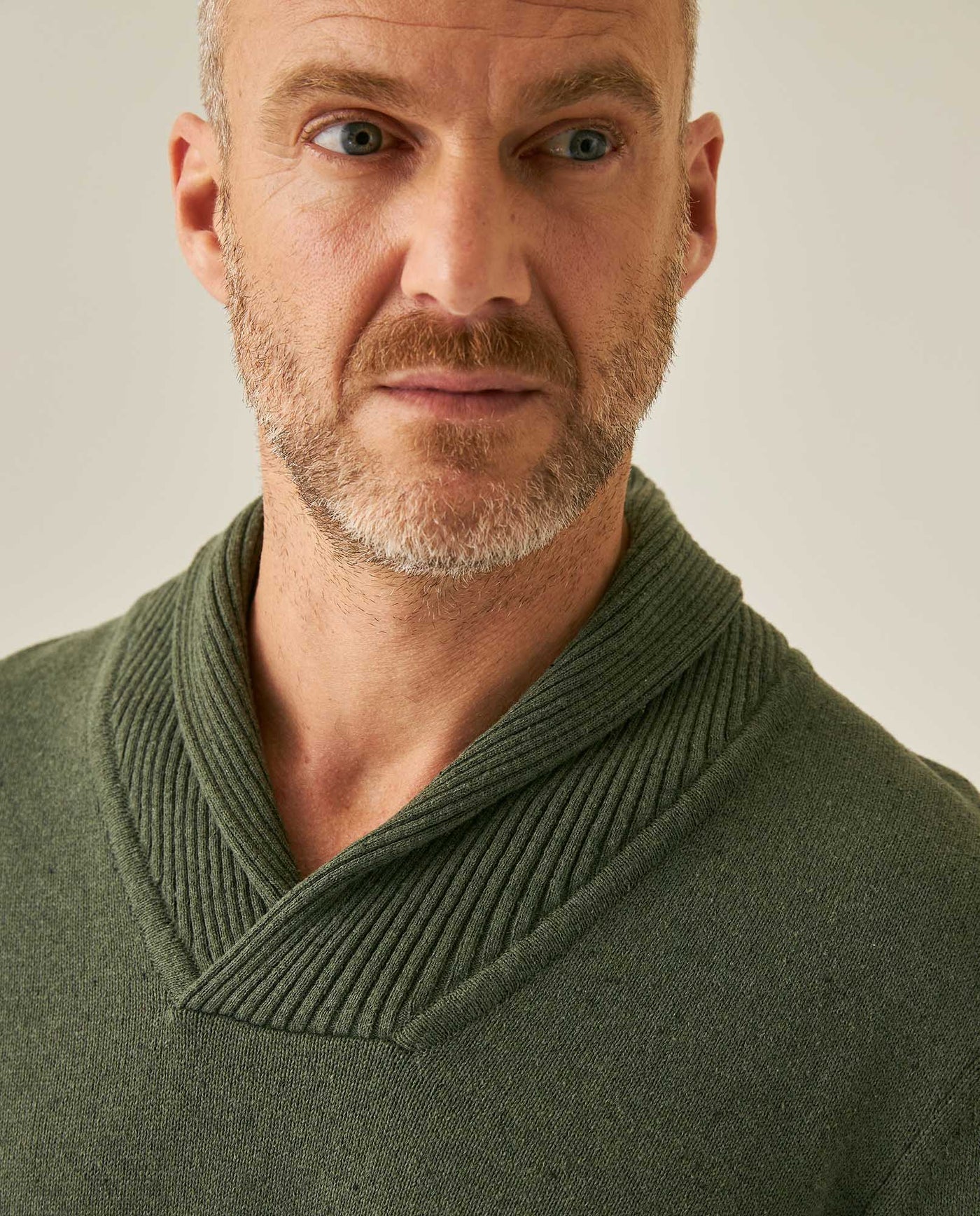 Mens Sweater Knit Shawl Collar Crossover Cotton Acrylic Recycled Cotton Textured Ribbed Heathered Light Gauge - Green 63_691H007_VER190622_5