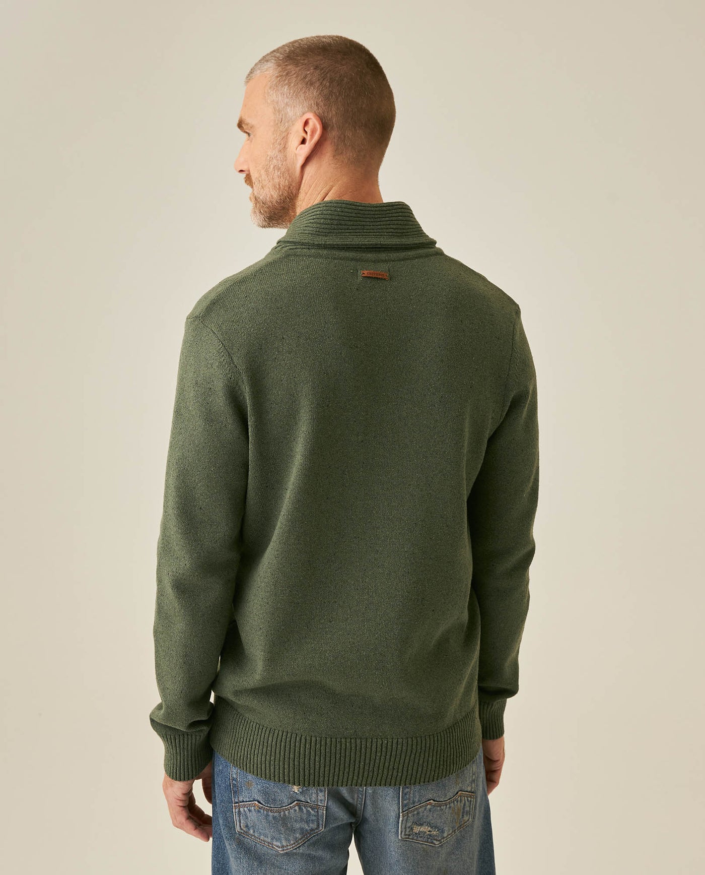 Mens Sweater Knit Shawl Collar Crossover Cotton Acrylic Recycled Cotton Textured Ribbed Heathered Light Gauge - Green 63_691H007_VER190622_6