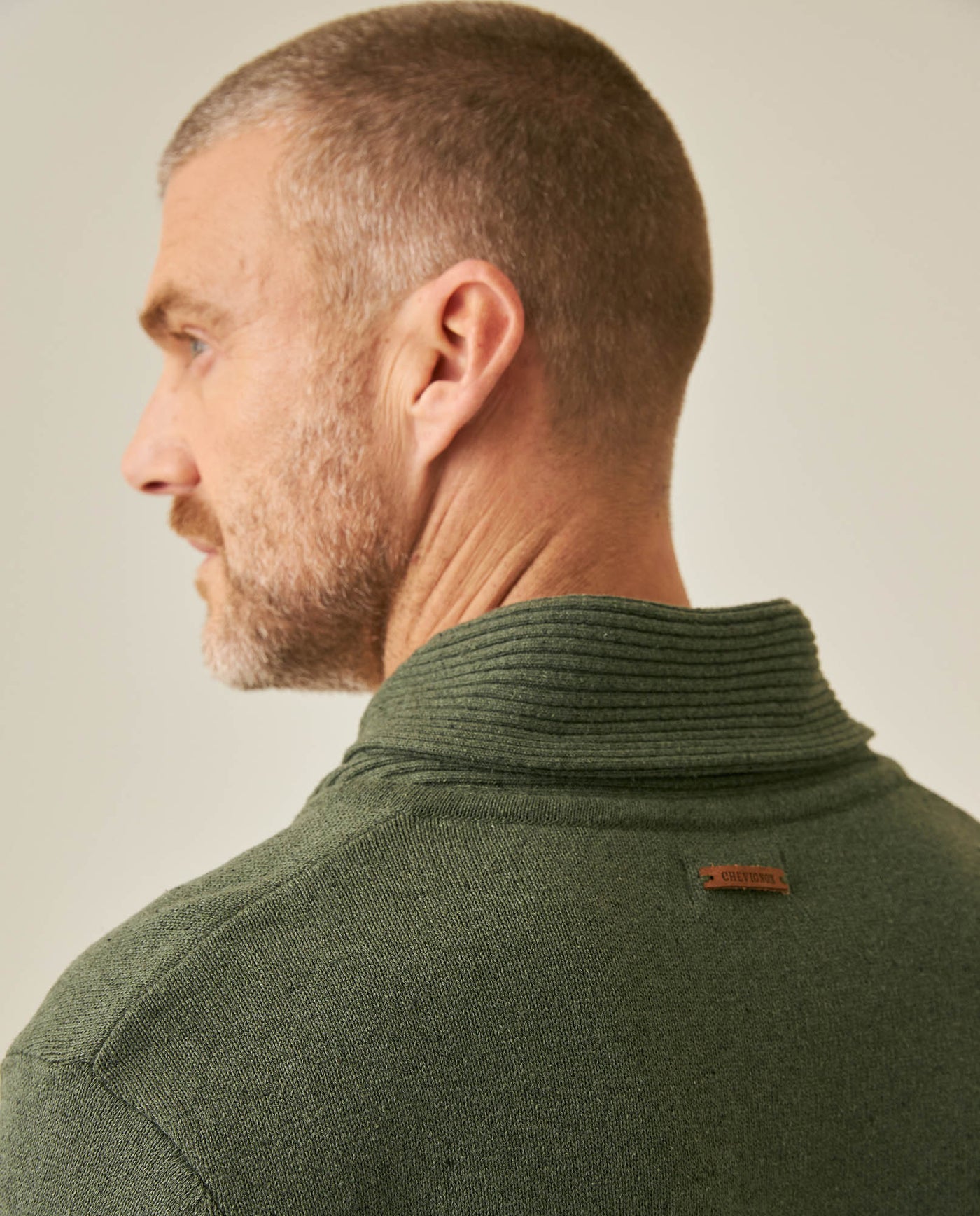 Mens Sweater Knit Shawl Collar Crossover Cotton Acrylic Recycled Cotton Textured Ribbed Heathered Light Gauge - Green 63_691H007_VER190622_7