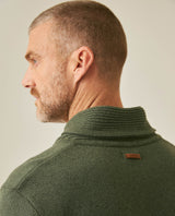 Mens Sweater Knit Shawl Collar Crossover Cotton Acrylic Recycled Cotton Textured Ribbed Heathered Light Gauge - Green 63_691H007_VER190622_7