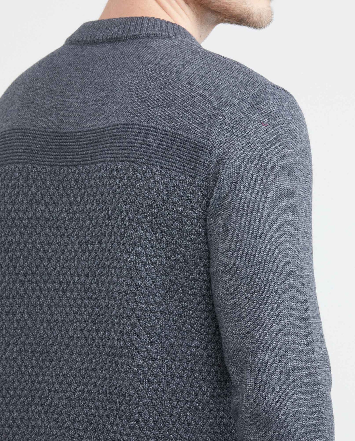 Men's Knitted Sweater, Closed Round Neck - Central Block Ribbed Knit - Black - 5