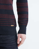 PULL À COL ROND EN MAILLE RAYÉ MARINE ET ROUGE