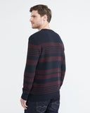 PULL À COL ROND EN MAILLE RAYÉ MARINE ET ROUGE