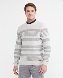 Men's Knit Sweater, Closed Round Neck - Topstitch Stripes - Raw - 1