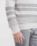 PULL COL ROND RAYÉ BLANC ET GRIS