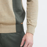 COLOR BLOCK CREWNECK KNIT SWEATER IN BEIGE, GREEN, AND WHITE