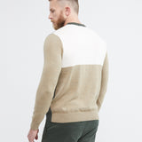 COLOR BLOCK CREWNECK KNIT SWEATER IN BEIGE, GREEN, AND WHITE