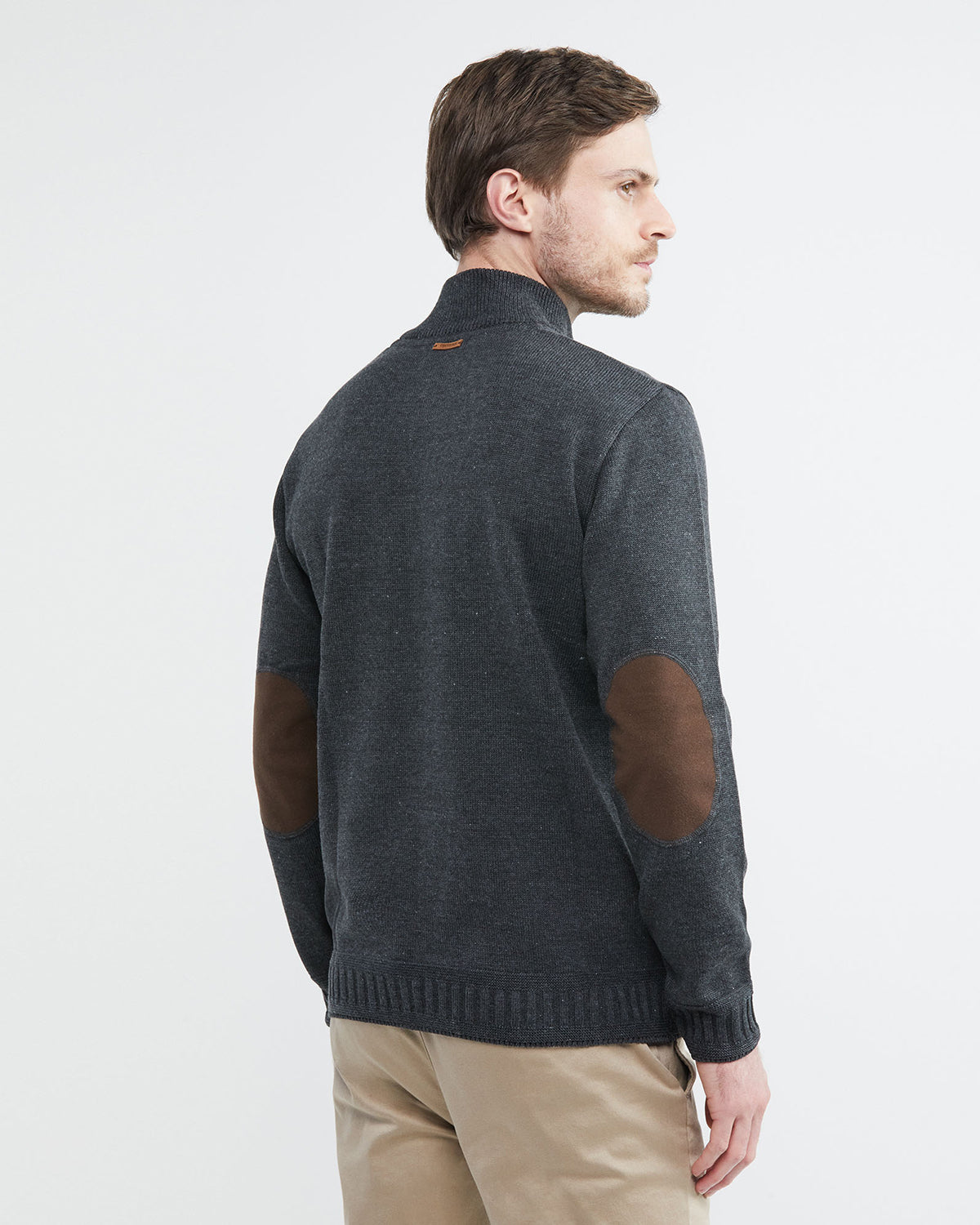 HENLY KNIT SWEATER WITH SUEDE ELBOW PATCHES IN GRAY