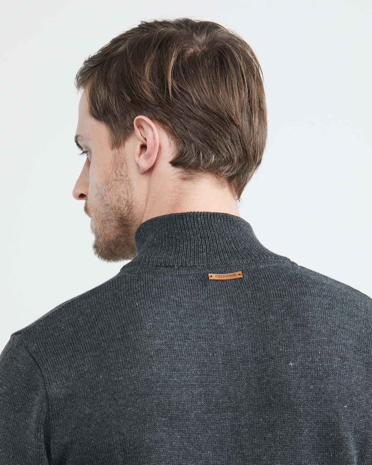 HENLY KNIT SWEATER WITH SUEDE ELBOW PATCHES IN GRAY