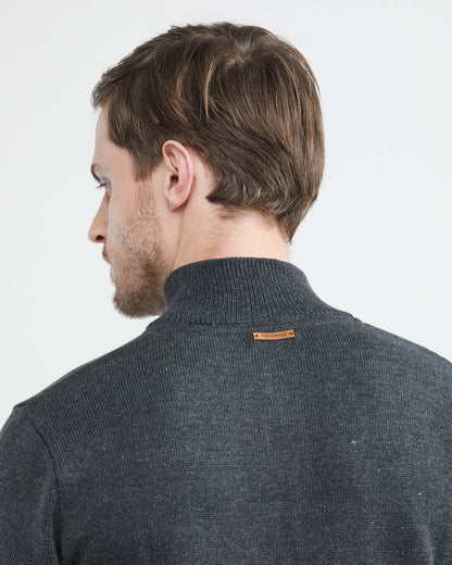 HENLY KNIT SWEATER WITH SUEDE ELBOW PATCHES IN GRAY