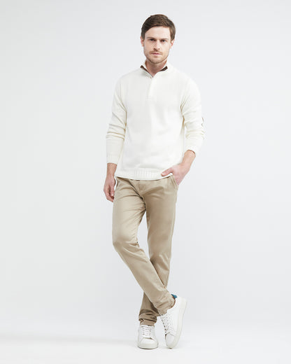 HENLY KNIT SWEATER WITH SUEDE ELBOW PATCHES IN WHITE