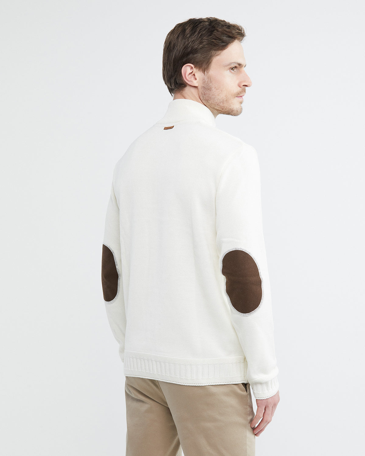 HENLY KNIT SWEATER WITH SUEDE ELBOW PATCHES IN WHITE