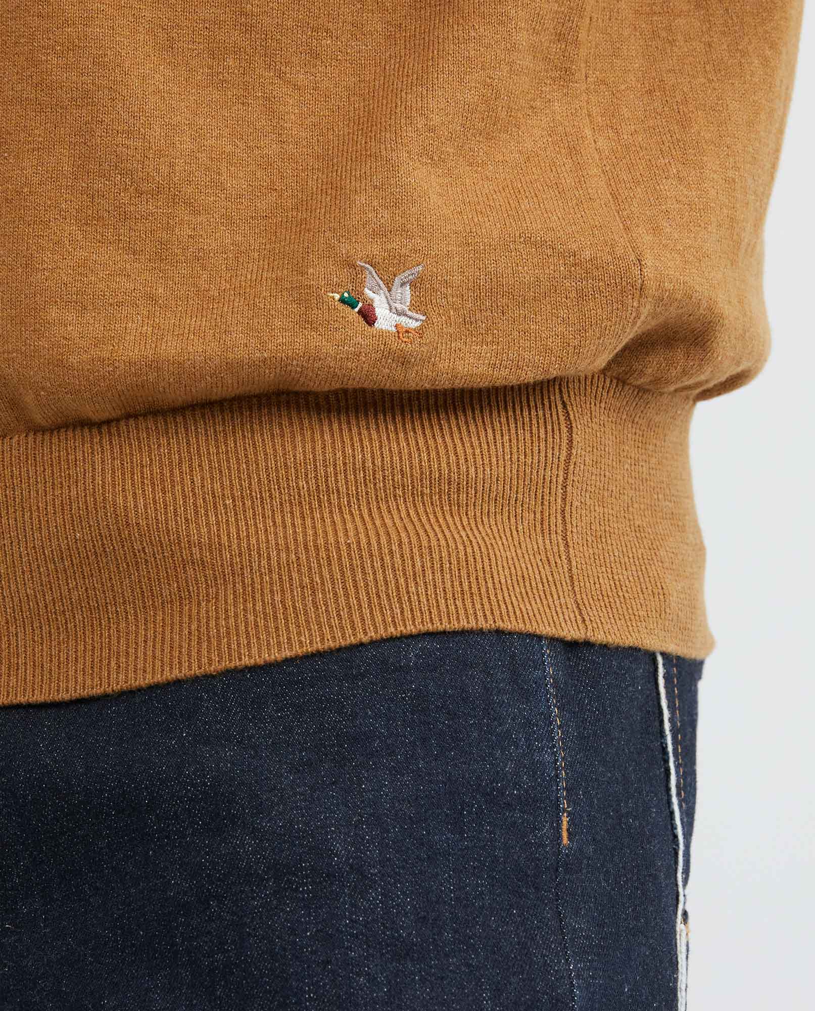 Men's Knitted Sweater, Closed Round Neck - Heather Fibers - Khaki - 4