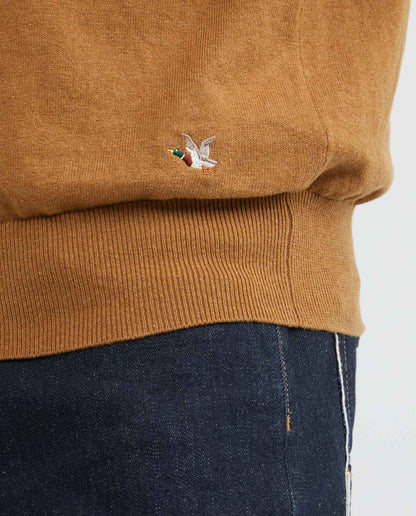 Men's Knitted Sweater, Closed Round Neck - Heather Fibers - Khaki - 4